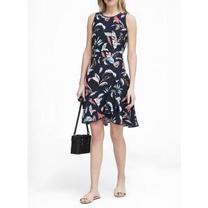 Banana Republic Floral Ruffle Wrap Racerback Dress Navy size 10